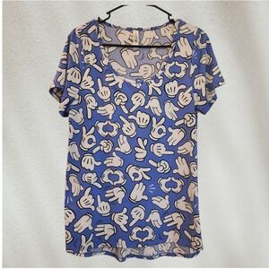 LuLaRoe Blue Mickey Mouse Hands Graphic T Shirt Irma Women's Size Large
